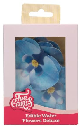 FunCakes Orchidee Blau Mittel, Essbare Blumen für Torte, Kuchen und Cupcakes Dekoration, Edible Wafer Flowers Deluxe - pk/10
