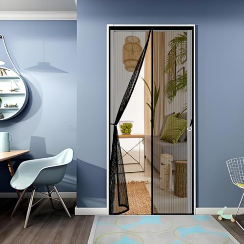 Zanzariera con Magneti per Porte 123 x 223 cm con Magneti Anti Zanzare Insetti, Chiusura Automatica, Rete Fine Zanzariera Magnetica Finestra per Balcone Soggiorno Cantine, Nero