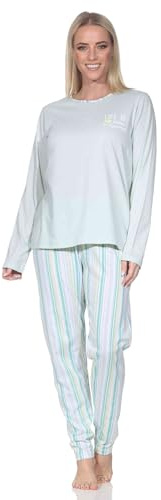 Normann Damen Schlafanzug Langarm Pyjama mit Pyjamahose in Streifenoptik