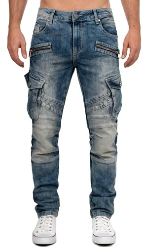 Cipo & Baxx Herren Denim Jeans mit markanten Biker- und Cargo-Details | Verschiedene Designs mit Destroyed-, Stone-Washed- und Cargo-Details, Ziernähten, Taschen und Reißverschlüssen