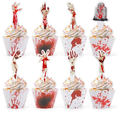 Halloween Muffin Deko,48 Stück Kuchendeko Halloween,Papier Cupcake Topper,Muffinförmchen für Party Kuchen Muffins Käseplatte Vorspeisen Dekor