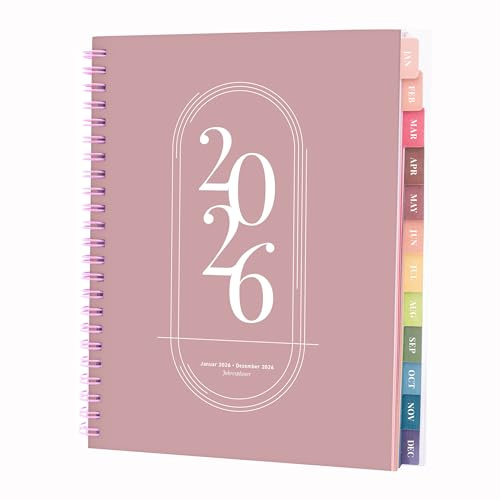 Rileys Terminplaner 2026, Studienplaner, Wochenplaner, eleganter Terminkalender 2026, Planer mit Registertabs, Notizseiten, Schulplaner, Buchkalender & Jahreskalender (Rosa, 20 x 15 cm, Deutsch)