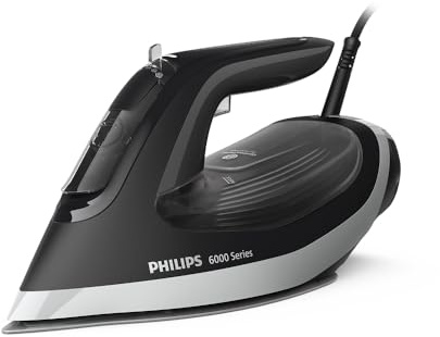 Philips 7000 Ferro da Stiro a Vapore, 2600 W, Colpo Vapore 190g | Serbatoio 300ml, Sistema anticalcare integrato, Tecnologia OptimalTemp, non brucia i tessuti stirabili, Nero (DST6120/80)