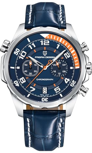 Pagani Design Herren Multifunktions Chronograph Uhr Japanisches VK64 Quarzwerk Drehbares Zifferblatt Wasserdicht Edelstahlgehäuse Lederband Lässige Herren Quarzuhr