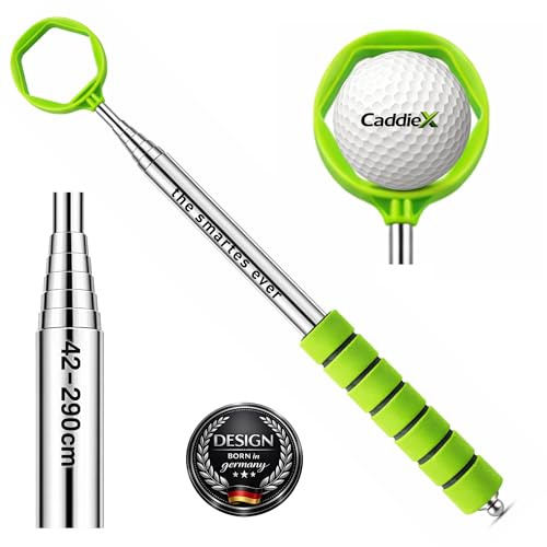 JAY K Golf Ball Angel Edelstahl – 9-Fach Teleskop bis 2,90 m – Kompakt 42 cm – Ergonomischer Softgriff – Sicheres 6-Kant-Greifsystem – Golfball Retriever Golfballangel in 5 Farben (Grün)