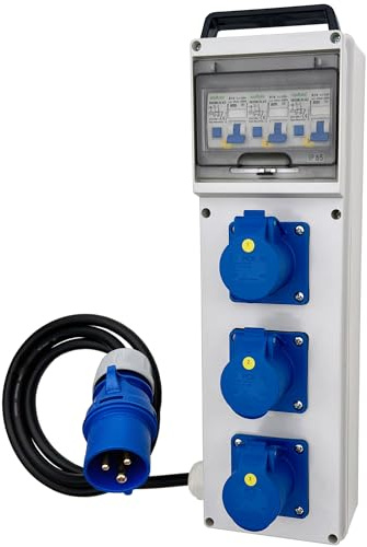 CEE Camping Stromverteiler Wandverteiler 3x CEE 16A/230V Campingsteckdose 3-polig FI/LS B16A mit Zuleitung und 3-poligen 32A CEE Stecker