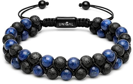 UNIQAL | Damen Perlen Armband 2-reihig 6mm Perlen | Naturstein Edelstein Armband Tigerauge Lapislazuli Hämatit Onyx Lava | Verstellbar | Geschenk Schmuck