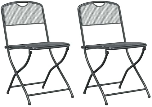 vidaXL Gartenstühle 2 pcs Anthrazit 52,5 x 46 x 82 cm Eisen, Moderne, Faltbare Gartenstühle, platzsparend, wetterfest, leicht zu reinigen, kompakte Möbel