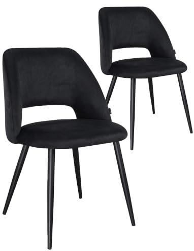 B&D home 2er Set Esszimmerstühle Vicky – Eleganter Samtstuhl mit Armlehne – Moderner Polsterstuhl Ergonomisch Geformt, Metallbeine Schwarz, Küchenstuhl, Schminktischstuhl, Kordsamt