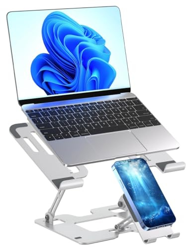 Omana Ergonomic 2-in-1 Laptop Stand with Phone Holder for Desk, Adjustable Riser, Sturdy and Portable, Fits All Laptops and Phone (Silver)