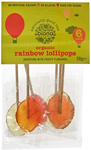 Biona Organic Rainbow Lollipops 50g, Pack of 4 | 100% Organic Fruit Lollipops, Naturally Sweetened, No Artificial Colours or Flavours, Vegan