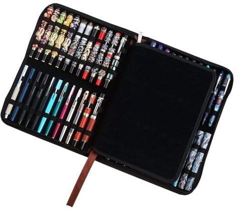 Lanxivi® Fountain Rollerball Pen Coffee Brown Large PU Leather Pen Case Pen Holder for 48 Pens (Coffee)