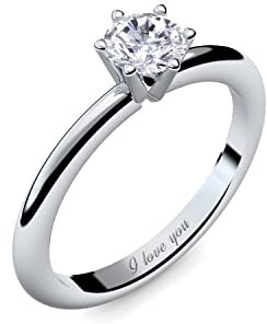 Verlobungsring mit Gravur Silber 925 mit Zirkonia Stein + *ETUI mit I love you Gravur!* Heiratsantrag Geschenk-Idee Antragsring Silberring Zirkonia Damen-Ring Frauen AM195SS925ZIFA50-6