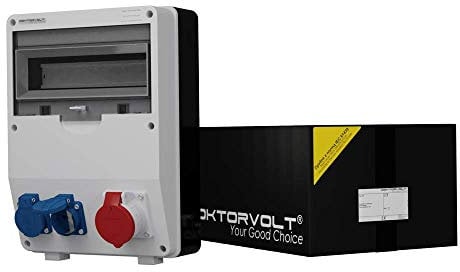 Doktorvolt Stromverteiler TD mit Mennekes Steckdosen-Kombination 2x 230V Schuko 1x 16A CEE mit Sicherheitsklappdeckeln, Baustromverteiler Wandverteiler Steckdosenverteiler komplett verdrahtet IP44