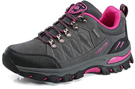 WOWEI Scarpe da Escursionismo Arrampicata Sportive All'aperto Traspiranti Trekking Sneakers da Donna Uomo,98018 Grigio Rosa Rossa,37 EU