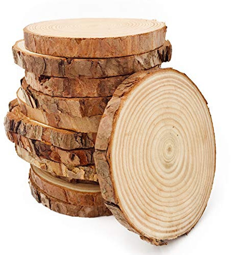 Holzscheiben 12 Stücke Holz Log Scheiben 9-10cm Unvollendete Holzkreise Ungebohrte Holzkreise ohne Loch für DIY Handwerk Holz-Scheiben Hochzeit Mittelstücke Weihnachten Dekoration Baumscheibe…
