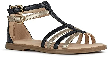Geox J Sandal Karly Girl D, Sandalias de Gladiador para Niñas, Dorado (Black/Platinum C0531), 40 EU