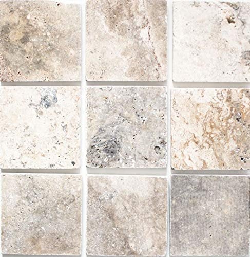 Fliese Travertin Naturstein weißgrau Fliese silber Antique für BODEN WAND BAD WC DUSCHE KÜCHE FLIESENSPIEGEL THEKENVERKLEIDUNG BADEWANNENVERKLEIDUNG Mosaikmatte Mosaikplatte