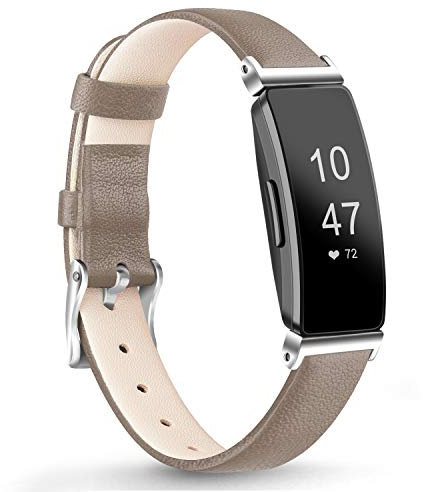 Vancle Kompatibel für Fitbit Inspire HR/2 Armband, Weiches Lederarmband Echt Leder Ersatzarmband (Grau)