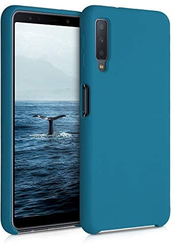 kwmobile Hülle kompatibel mit Samsung Galaxy A7 (2018) Hülle - Silikon Handy Case - Handyhülle weiche Oberfläche - kabelloses Laden - Petrol matt