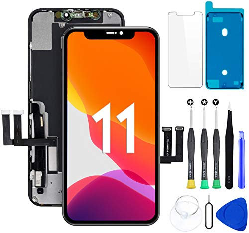 Hoonyer Ecran pour iPhone 11, LCD Écran 3D Touch Digitizer Assembly avec Kit De Réparation Complet pour iPhone 11 Modèle A2111, A2221, A2223 (6.1 Pouces)