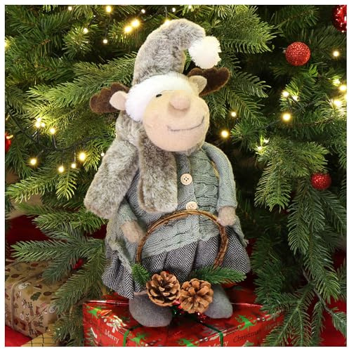 com-four® Weihnachts-Rentier, winterliche Elch-Figur als Dekoaufsteller | niedliche Weihnachtsdeko als Raumschmuck - schwedischer Dekoartikel - Winterdekoration mit Zipfelmütze