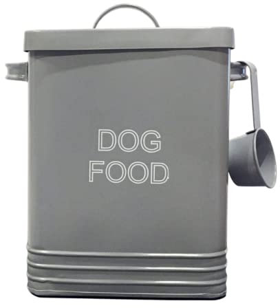NOBEL Dog Food Storage Tin with Lid with Scoop Non Slip Pads -Grey