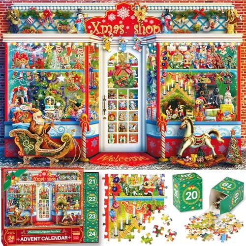 Ciesa Advent Calendar 2025 Jigsaw Puzzle - Christmas Emporium, 24 Parts - 1008 Pieces Puzzles Countdown, Christmas Gifts for Adults and Kids, Home Decoration 27.5in x 19.7in