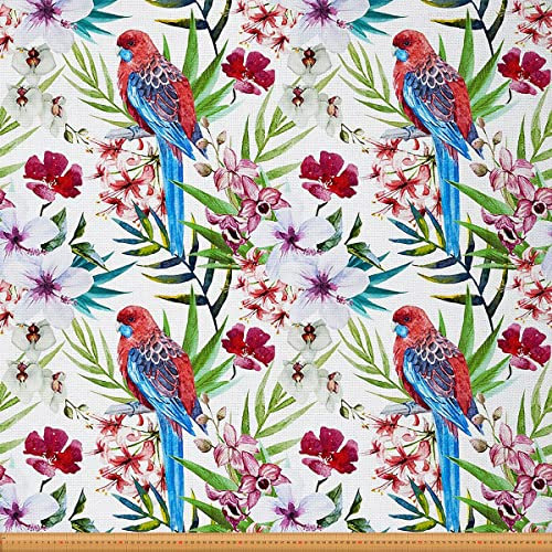 Blumenstoff Meterware Vogel Polsterstoff Palmen Dekostoff Hawaiianische Tropische Blätter Drinnen Draußen Stoff Wilde Tiere Botanische DIY Kunst Wasserdichter Stoff Rotgrün 460 x 150 (HxB)