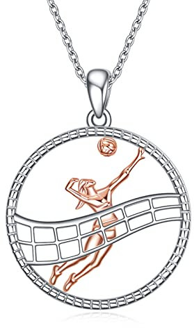 POPLYKE Volleyball Geschenke Halskette für Spieler Sterling Silber Sport Inspirational Schmuck für Frauen (rund)