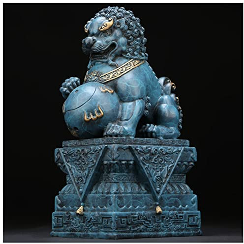 Feng Shui Statue Löwe Statue Groß Hund Peking Löwen Foo Dogs Statuen, Chinesische Löwe Skulptur Deko Messing Wächterlöwen Wohlstand Accessoires, Hausgemachte Skulptur und Büro,Tai chi,24cm/9.5inch