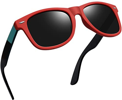 Joopin Klassische Sonnenbrille Herren Polarisiert Brille Vintage und Rechteckige Sonnenbrille Damen UV400 Schwarze (Ziegelrot Grau)