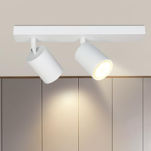 ZMH LED Deckenleuchte Weiß Deckenstrahler: GU10 Deckenlampe Spots 2 Flammig 350°Schwenkbar Deckenspots Modern Flurlampe Industrial Wandstrahler für Wohnzimmer Schlafzimmer Küche Ohne Leuchtmittel
