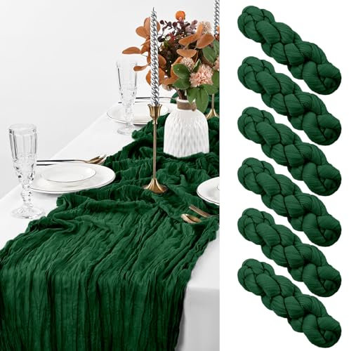 6er-Pack Käsetuch-Tischläufer, dunkelgrüner rustikaler Gaze-Tischläufer, 90x 300cm, Käsetuch-Gaze-Tischläufer Käsetuch Boho-Tischläufer für Hochzeit, Geburtstag(dunkelgrün)