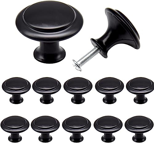 Yosawo 12 Pcs Vintage Cabinet Knobs Round Solid Knobs Handles(27mm/Black) | Cabinet Knobs Made of Stainless,Black Door Knobs,Drawer Knobs,30mm Small Door Knob for Wardrobes,Kitchen,Furniture