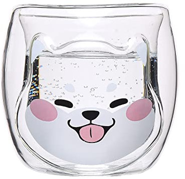 KEEMEN 2 Pièces Dessin Animé Animaux Tasses en Verre Double Paroi Isolé Tasses à Café en Verre Mignon Jus Lait Tasse à Thé pour la Maison(Transparent)
