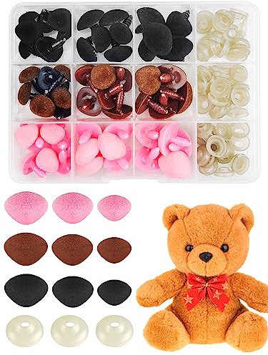 Hengxinchen 54 Stück Flocking Sicherheitsnasen, 3 Größen Nasen für Häkeltiere, 3 Farbe D-Typ Sicherheitsnase mit Unterlegscheiben, Kunststoff Sicherheitsnasen für Häkeltier Puppe Marionette Plüschtier
