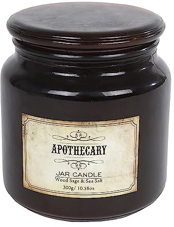 Vela aromática en cristal vintage con tapa, 10 cm, aroma a vainilla francesa, vela aromática en vaso de farmacia retro, 300 g, con larga duración de combustión, vainilla
