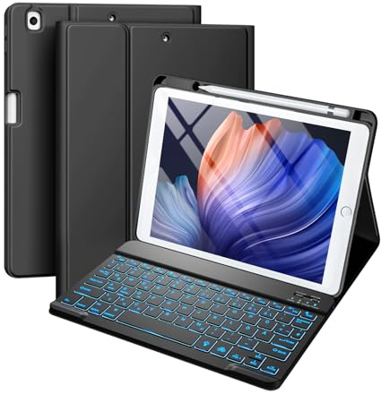 Vobafe Case with Keyboard for iPad 9th/8th/7th Generation Case 10.2 Inch | 7 Colors Backlit Detachable Keyboard Folio Cover with Pencil Holder for iPad Pro 10.5/Air 3rd Gen, UK Layout, Black