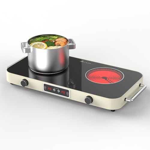 GTKZW Plaque Vitrocéramique 2 Feux 2200W, Plaque de Cuisson Électrique 48 cm avec 9 Températures et Niveaux de Puissance & Minuterie - Réchaud Électrique Portable Pour Camping-car, Chambre, Randonnée