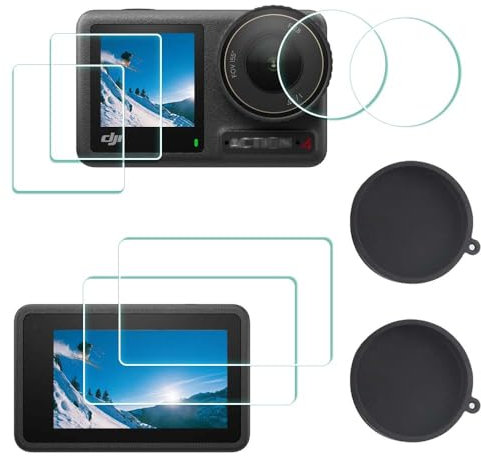 ULBTER Protection d'écran pour DJI Osmo Action 4 + capuchon d'objectif en silicone, 0,3 mm, dureté 9H, anti-rayures, anti-traces de doigts, anti-bulles [2 + 6 pièces]