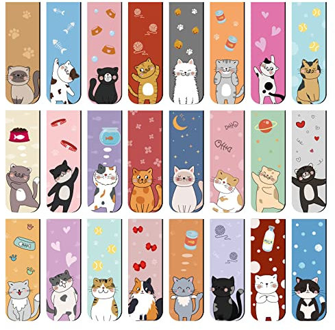 Lot de 48 Marque-Pages Magnétiques, 24 Styles Marque Page Chat Marque Page Aimanté Accessoire Livre pour Cadeau Noel Femme Homme Ado Filles Étudiants Enseignants Lecture