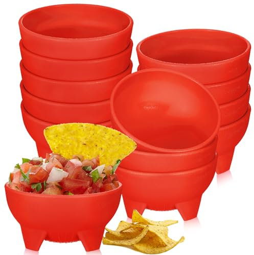 Maxcheck 12 cuencos de salsa de plástico para servir, cuencos de molcajete, cuencos de guacamole, cuencos mexicanos, patatas fritas y plato de servir de salsa, juego de servir para una fiesta, fiesta,