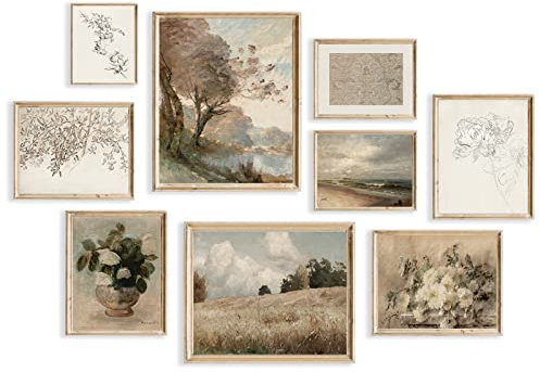 Vintage Wandkunst Dekor Rustikale Wanddekoration Ästhetische Bauernhaus Wandbilder Vase Blume Boho Leinwand Wandkunst Drucke Netural Wandkunst für Schlafzimmer Wohnzimmer Natur Landschaft Jasmin Baum
