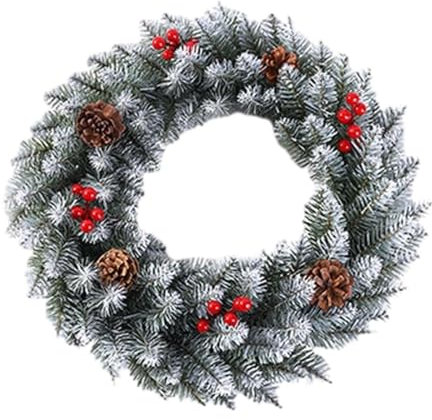 JISADER Ghirlanda di Natale, Ghirlanda di Natale, Esterno della Fattoria, Ghirlanda di Foglie Bianche per la Porta d'ingresso Decorazione Ghirlanda Natalizia, Diametro 50 cm