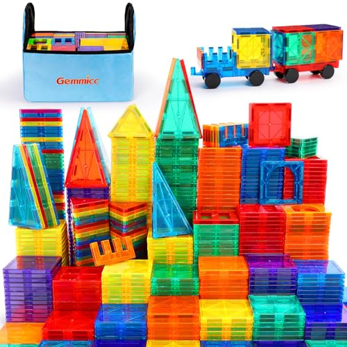 Gemmicc Magnetische Bausteine, 126 Teile + Aufbewahrungsbox, STEM Magnetbauklötze für Kinder, Pädagogisches Bauspielzeug Stapelblöcke für Jungen und Mädchen, Großes Set mit 2 Autos, ab 3 Jahren