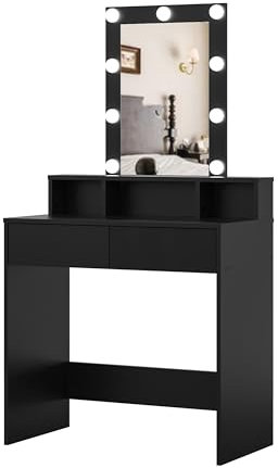 Panana Dressing Table with Led Lights Mirror Adjustable Brightness, Vanity Makeup Table with 2 Drawers (BK-08)