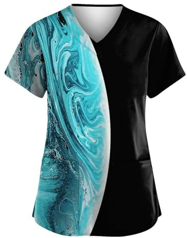 Saymany Laborkittel Damen, Berufsbekleidung Berufsbekleidung Pflege Arbeitskleidung Damen Tshirt Damen Kasacks Damen Pflege, Krankenschwester Kleidung Arbeitskleidung & Uniformen(4-Light Blue,L
