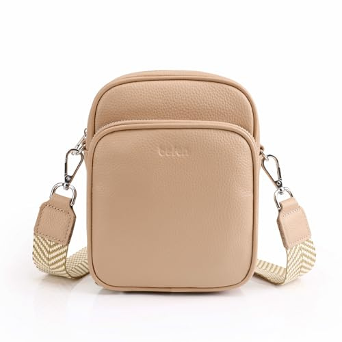befen Genuine Leather Small Crossbody Bags for Women Cross Body Bag Purses Cell Phone Purse for Travel with RFID Card Slots, Tan, S