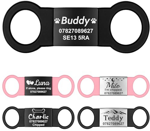 GISUREY Dog Tags for Pets Engraved - Silent Slide On Personalised Dog Tag, Heavy Duty Dog Id Tag with Unique Design, Long-Lasting Legible Dog Name Tags Personalised for Dogs/Cats Collar, BB-S